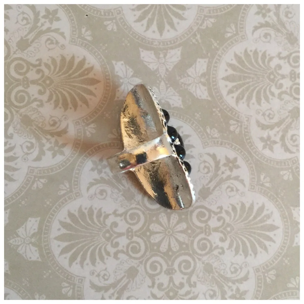 BOUTIQUE Retro Bohemian Carved Flower Faux Turquoise Ring Size 7